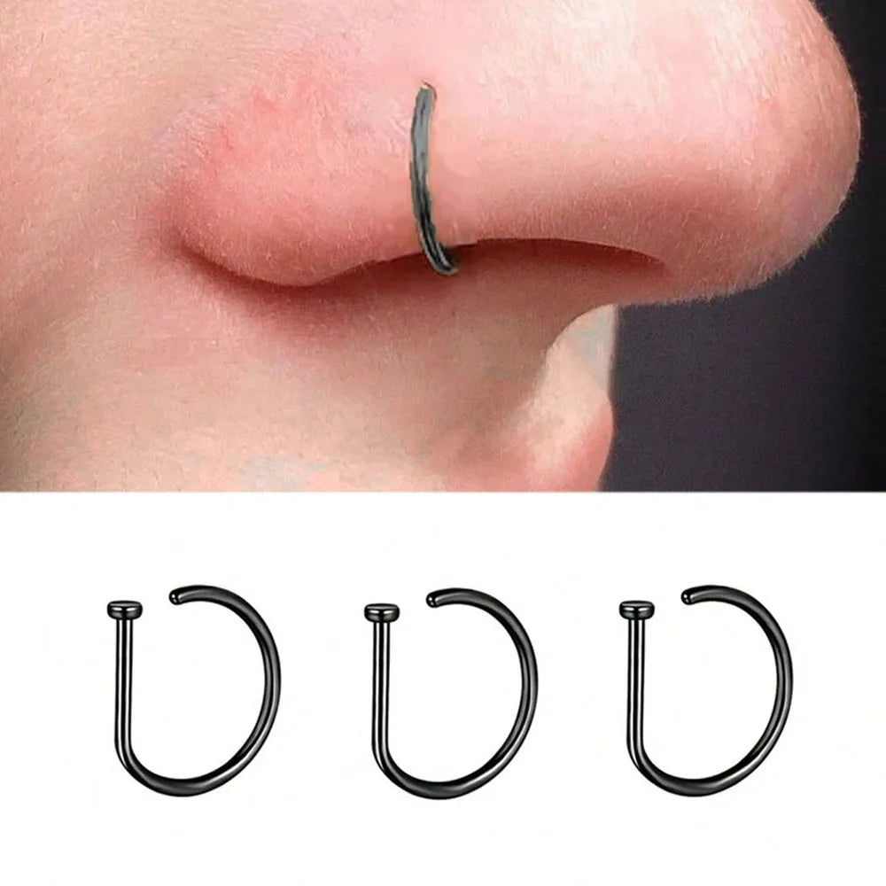 Stainless Steel D-Shape Nose Ring Set
