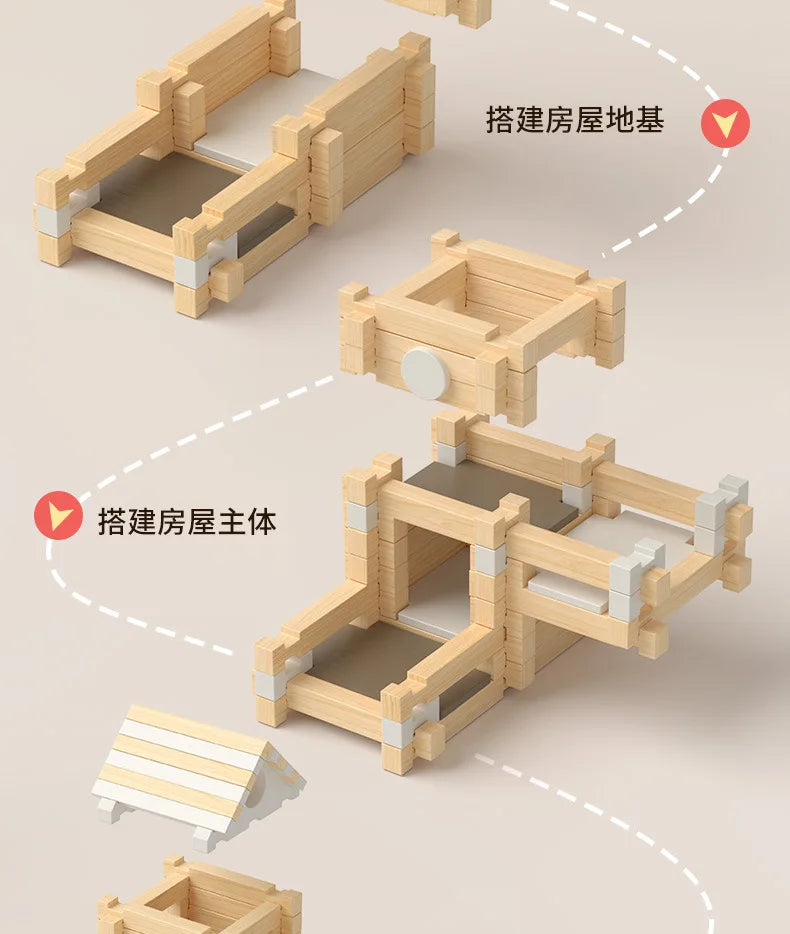 Natural Wooden Cabin Building Kit – DIY Forest House Blocks