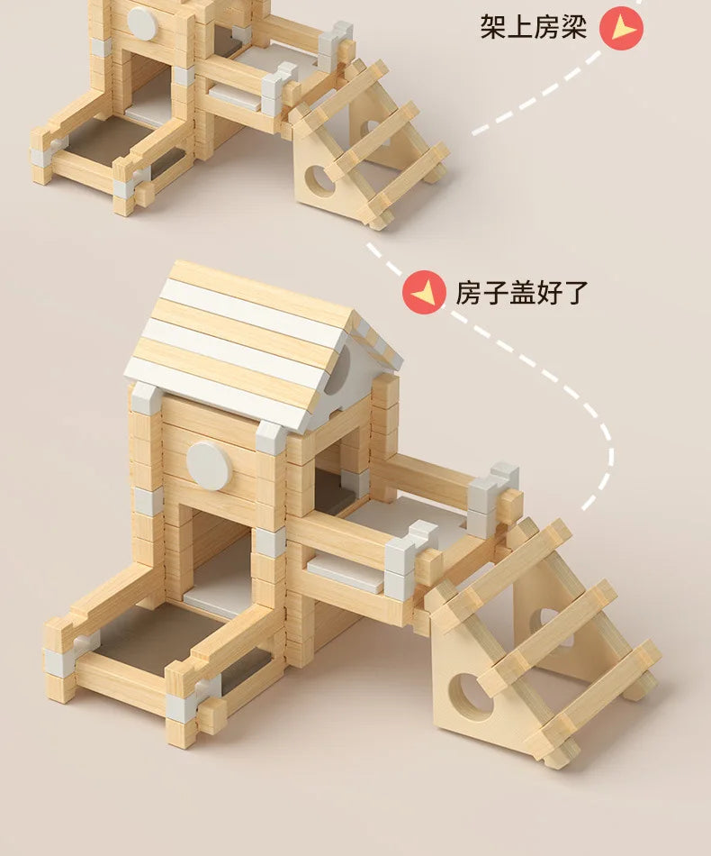 Natural Wooden Cabin Building Kit – DIY Forest House Blocks