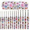 A set of ergonomic crochet hooks featuring a colorful sunflower and floral design.