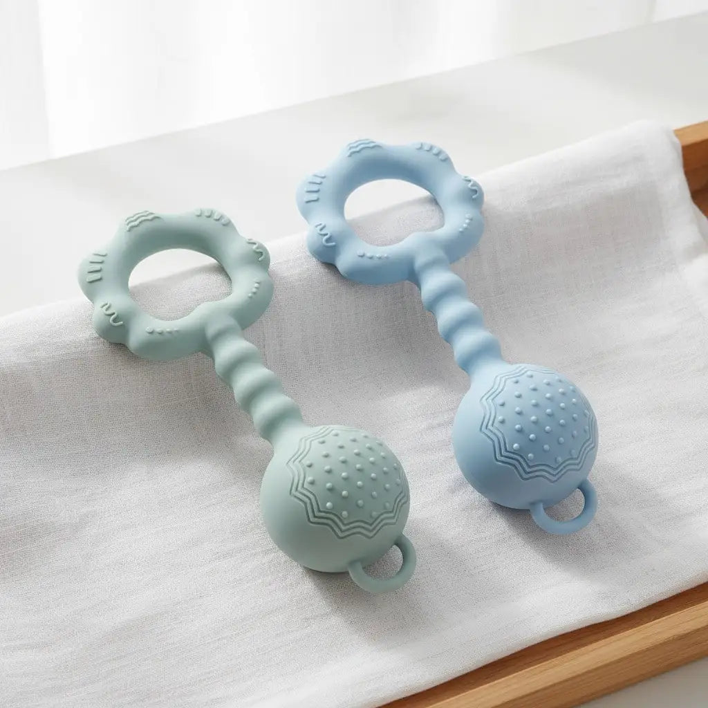 Silicone Baby Rattle and Teether Set with Suction Base