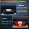 Before and after comparison showing a hitch cover protecting a trailer hitch receiver LED brake and tail light.