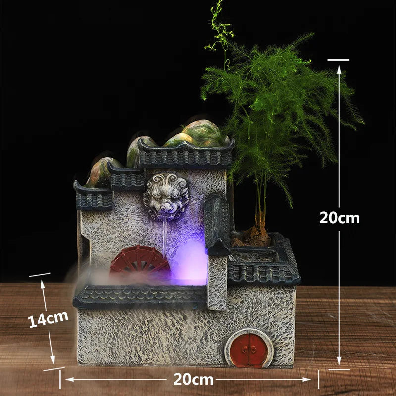 Resin Rockery Tabletop Water Fountain with Feng Shui Wheel