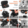 Step-by-step instructions showing how to replace blades on a grafting pruner tool.