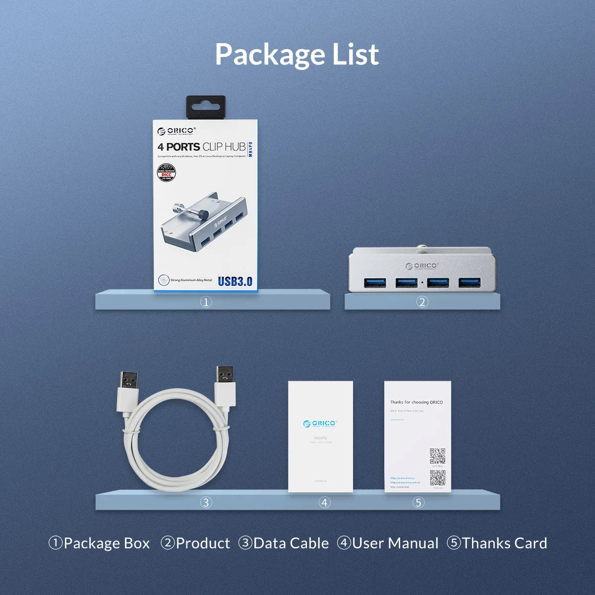Aluminum USB 3.0 Hub with Clamp Mount for Desktops and Laptops