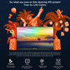Portabler Laptop-Monitor mit Sonnenuntergangsszene und tropischen Elementen, Werbung für True-to-Life