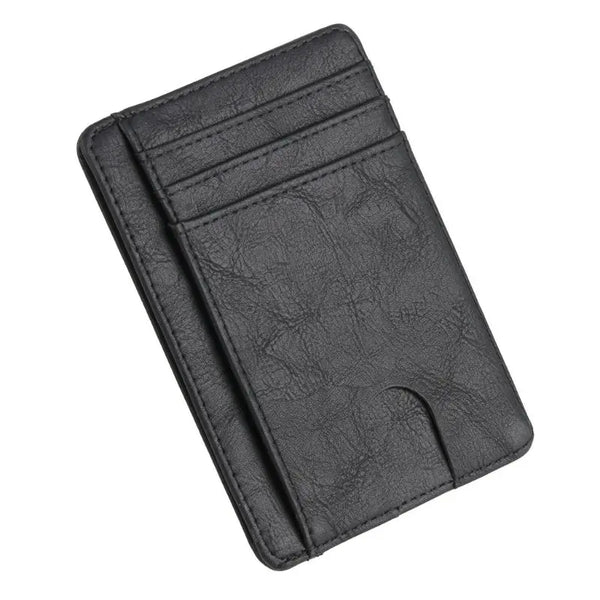 Cartera con cierre anti-RFID delgado y negro vista desde arriba.