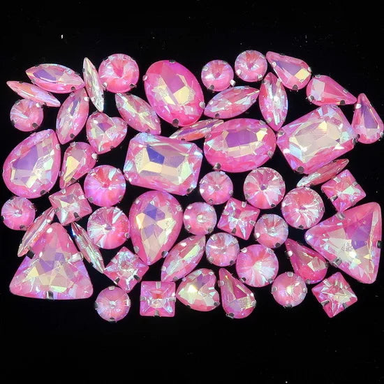 Mixed Shape Glass Rhinestones with Silver Claw Settings