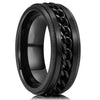 Men's Black Stainless Steel Wedding Band with Double Groove Detail