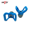 Blue universal airless paint sprayer nozzle guard and seat assembly