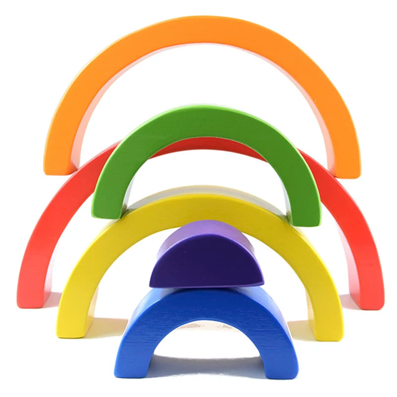 Wooden Rainbow Stacking Blocks - Montessori Educational Toy for Kids