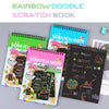 A set of colorful scratch books and notes for kids featuring rainbow themes and various craft ideas