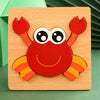 A wooden puzzle set featuring a red and orange crab animal for toddlers.