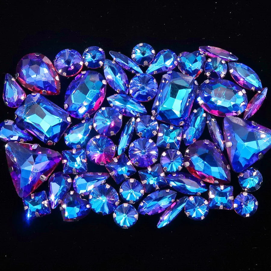Mixed Shape Glass Rhinestones with Silver Claw Settings