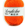 A ball of bright orange acrylic line yarn labeled 08 neon orange thread.