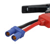 Red and black jump starter clamps with blue EC5 connectors for a 12V universal battery.