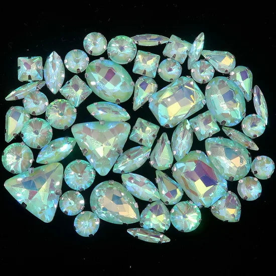 Mixed Shape Glass Rhinestones with Silver Claw Settings
