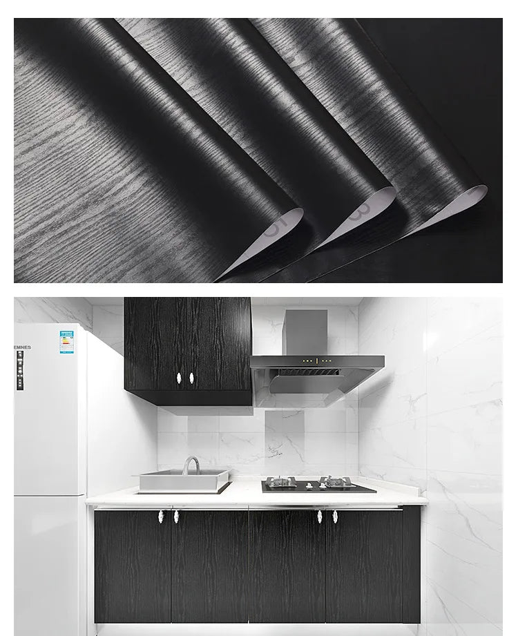 Black Self-Adhesive Waterproof Wallpaper for Kitchen & Furniture Renovation