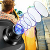 A close-up view of a dash cam camera mounted on a vehicle, showing multiple curved lenses and a blurred outdoor scene.