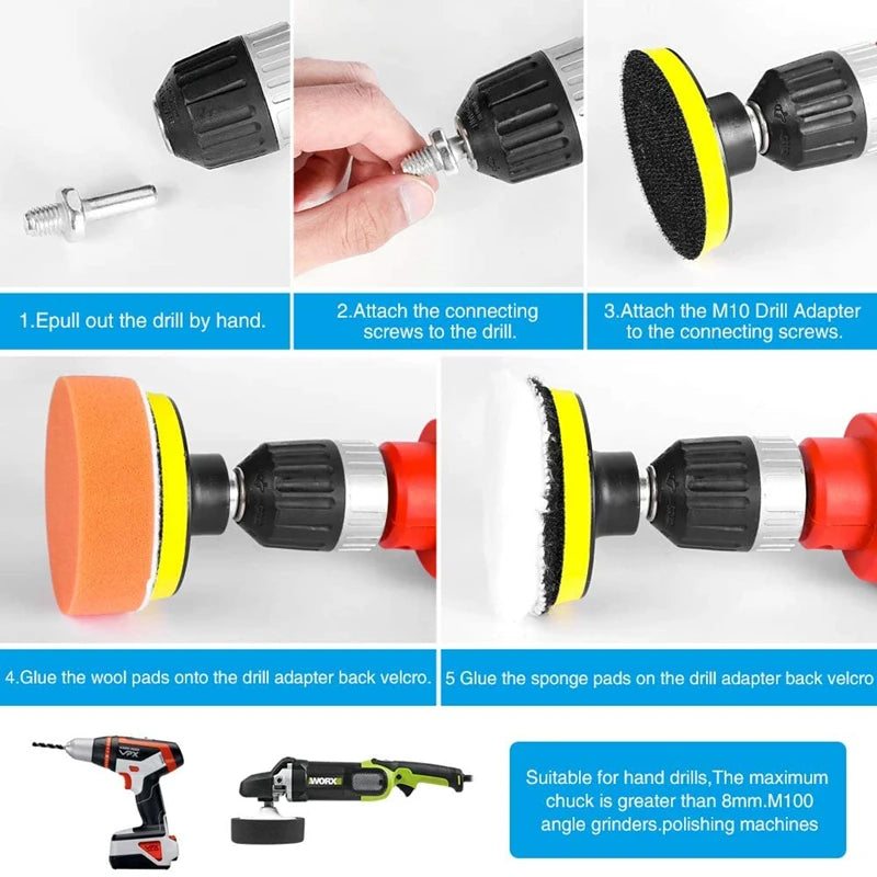 Car Polishing Pad Kit with Drill Adapters