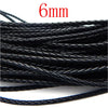 Black braided leather cord for jewelry making with a 6mm thickness.