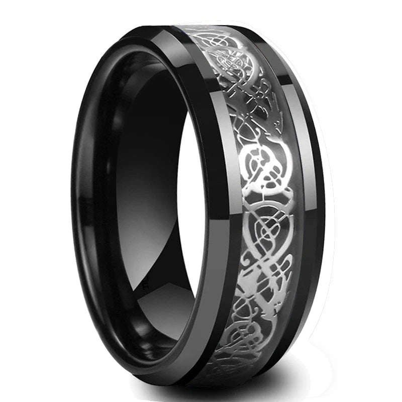Men's Black Stainless Steel Wedding Band with Double Groove Detail