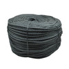 A coil of heavy-duty gray polyethylene rope used for outdoor and utility purposes.