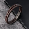 Men's Leather and Stainless Steel Bracelet with Magnetic Clasp