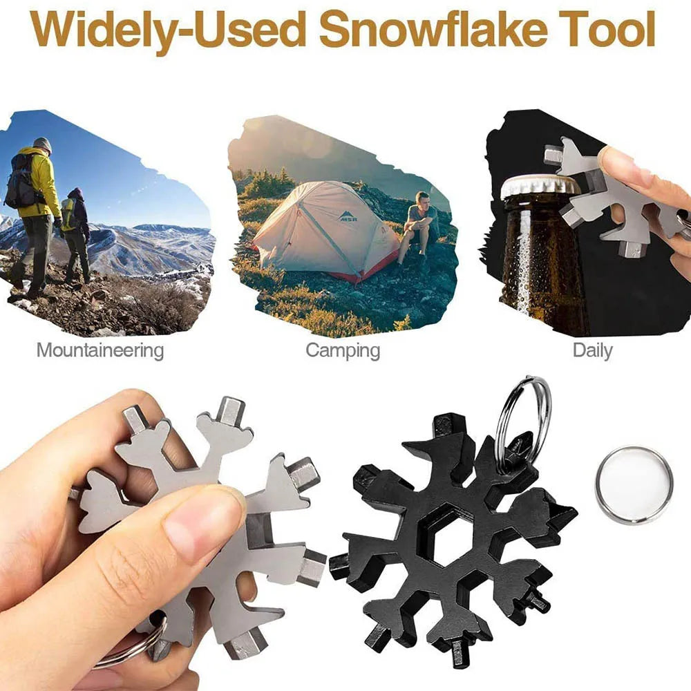 18-in-1 Stainless Steel Snowflake Multi-Tool with Key Ring