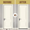 Before and after comparison of a flexible door bottom sealing strip installation on a white door.