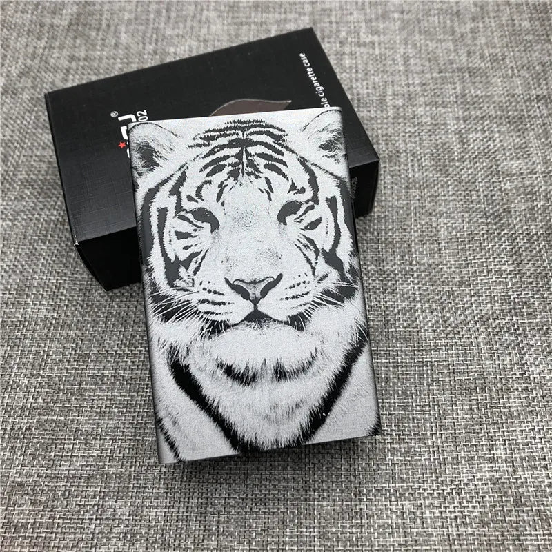 Ultra-Slim Aluminum Cigarette Case with Laser-Engraved Wolf Design