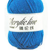 A ball of bright blue acrylic yarn labeled as Acrylic line with 39 grams.