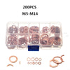 A clear plastic container holds 200 copper sealing washers and a sump plug for various fittings.