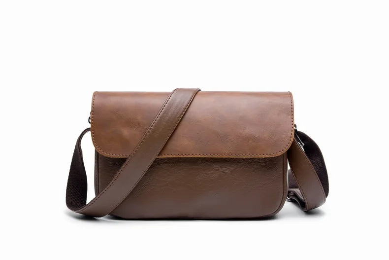 Vintage Leather Crossbody Bag for Men – Compact Messenger Shoulder Bag