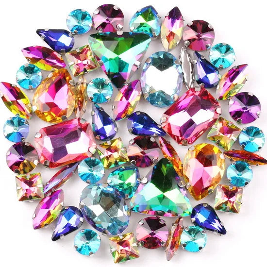 Mixed Shape Glass Rhinestones with Silver Claw Settings