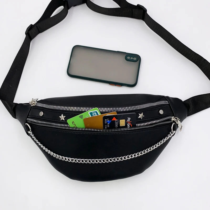 Riveted PU Leather Crossbody Waist Bag