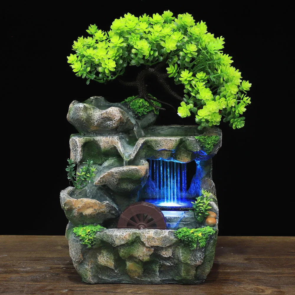 Resin Rockery Tabletop Water Fountain with Feng Shui Wheel
