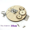 Wooden busy board with gears and a metal clasp, showing DIY learning accessories for toddlers.