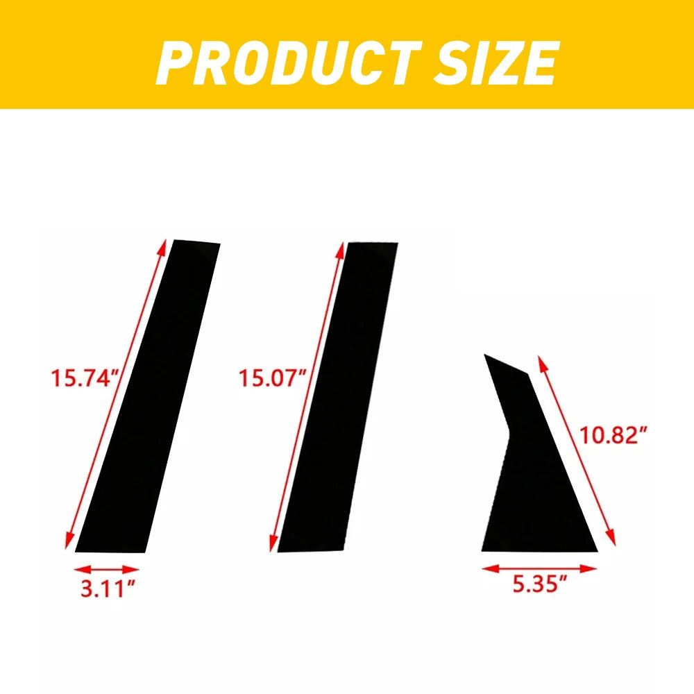 Diagram showing the size dimensions of glossy black door pillar post covers.