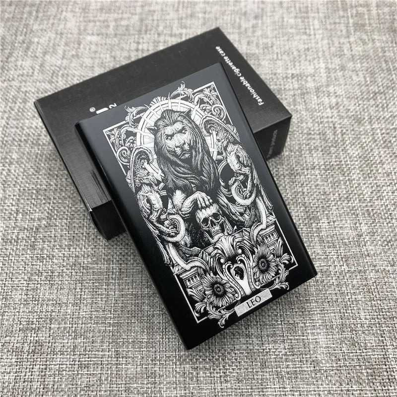 Ultra-Slim Aluminum Cigarette Case with Laser-Engraved Wolf Design