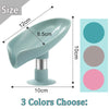 Leaf-shaped suction cup soap dish with a silver stand and three color options