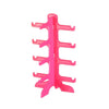 A pink plastic stackable display stand for holding sunglasses and reading glasses.