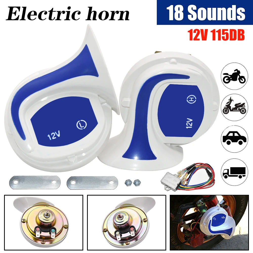 12V Super Loud Dual-Tone Air Horn Kit for Cars and Motorcycles