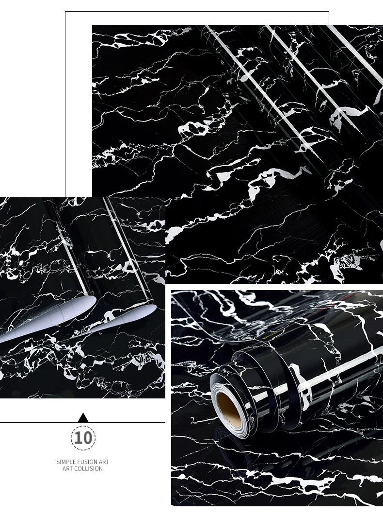 Black Self-Adhesive Waterproof Wallpaper for Kitchen & Furniture Renovation