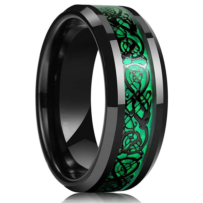 Men's Black Stainless Steel Wedding Band with Double Groove Detail