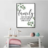 Family Quote Canvas Wall Art – Minimalist Green Leaf Print