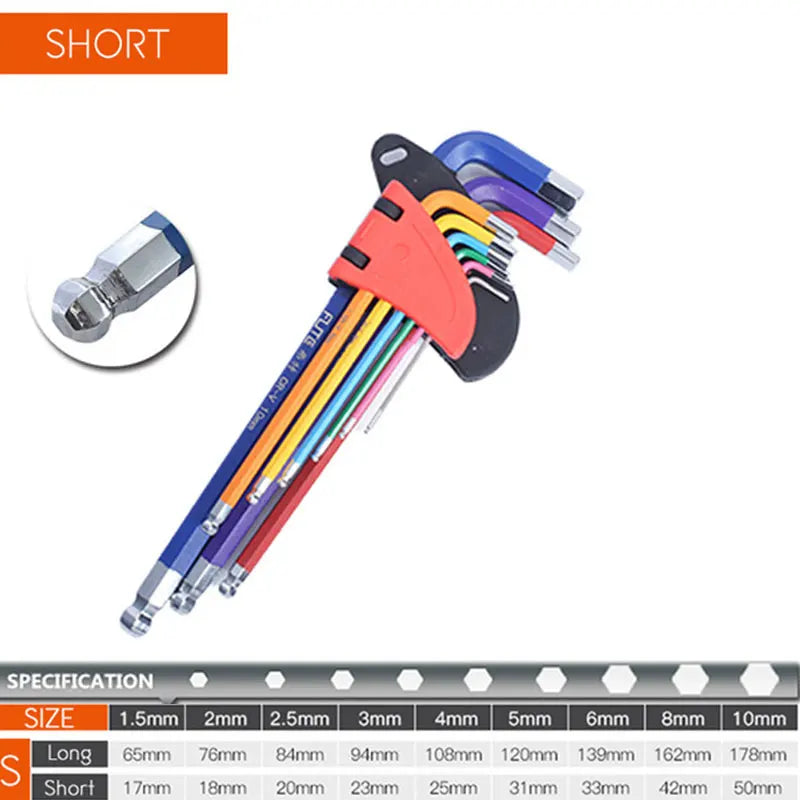 9-Piece Long Arm Hex Key Set (1.5–10 mm)