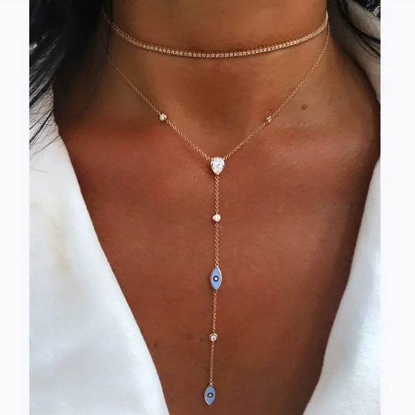 Emaille Evil Eye Lariat-Halskette mit Zirkonia