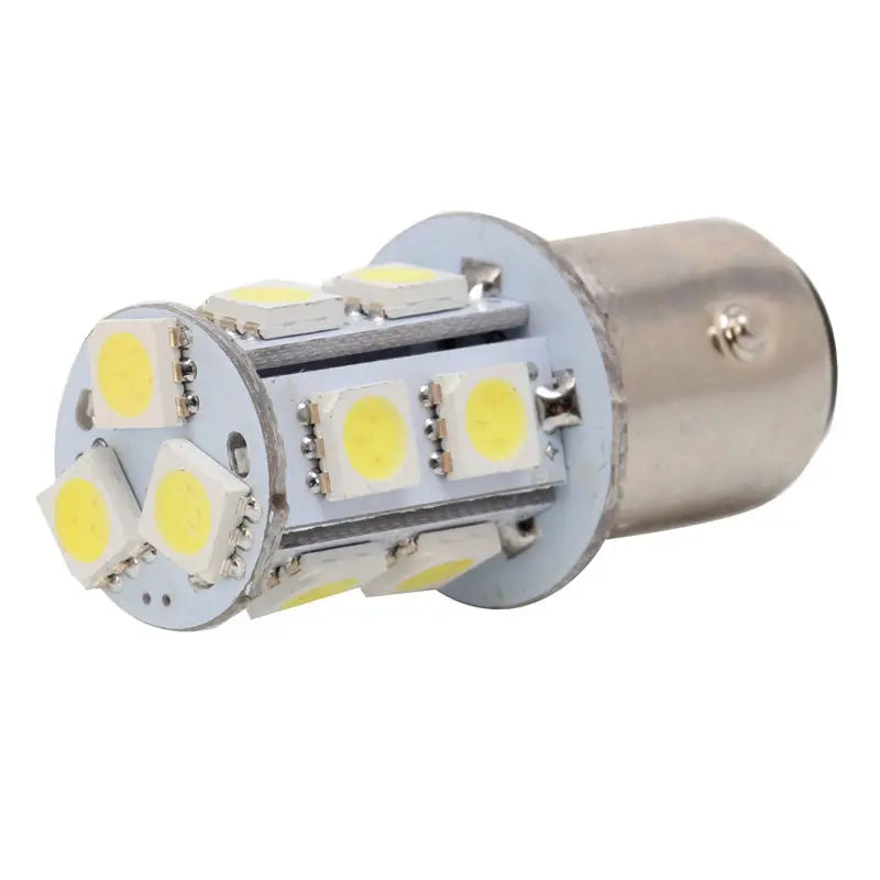 A silver LED bulb with multiple SMD LEDs mounted inside, designed for turn signal or reverse lights.