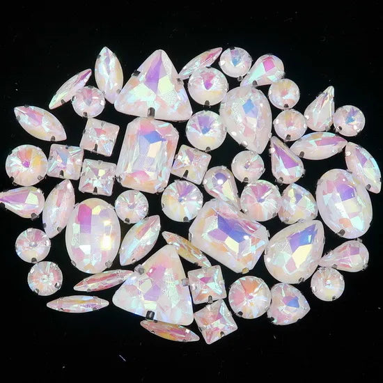 Mixed Shape Glass Rhinestones with Silver Claw Settings